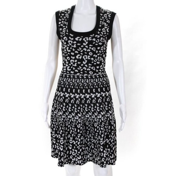 Rebecca Taylor Women Animal Print Round Neck Dress Black Sz S #102 - Picture 1 of 12